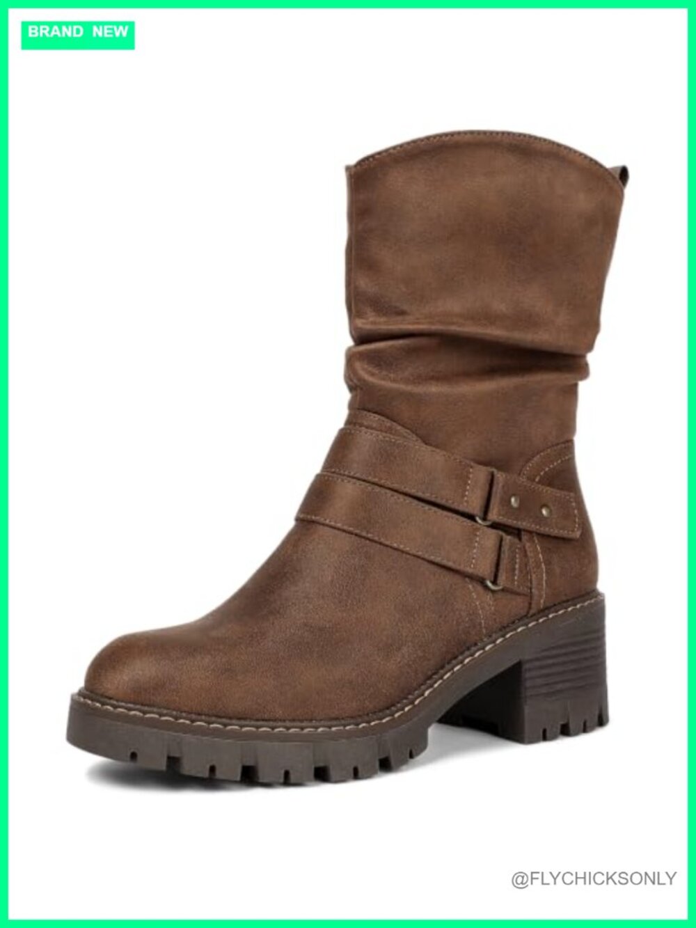 Women's Mid-Calf Boots Chunky Low Heel Faux Leather Side Zip